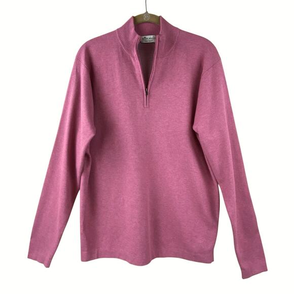 Peter Millar Pink Quarter Zip Pullover Sweater Size M Cotton New Without Tag - Picture 2 of 7